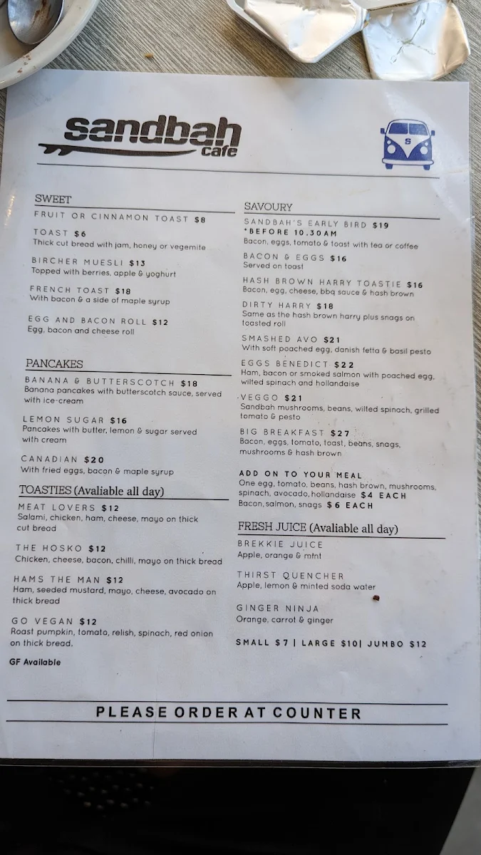 Menu, Sandbah Cafe