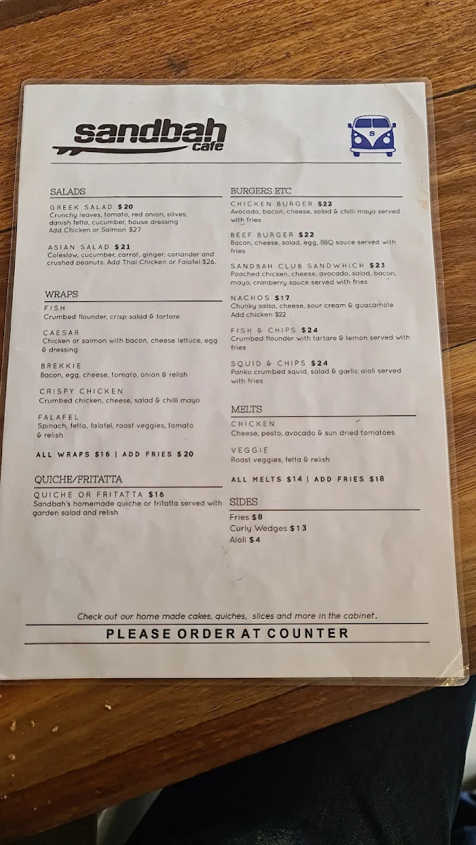 Menu, Sandbah Cafe