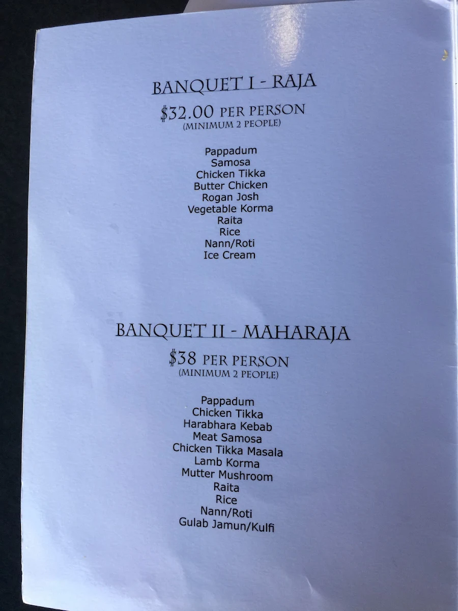 Menu, Indian Corner at Wilson