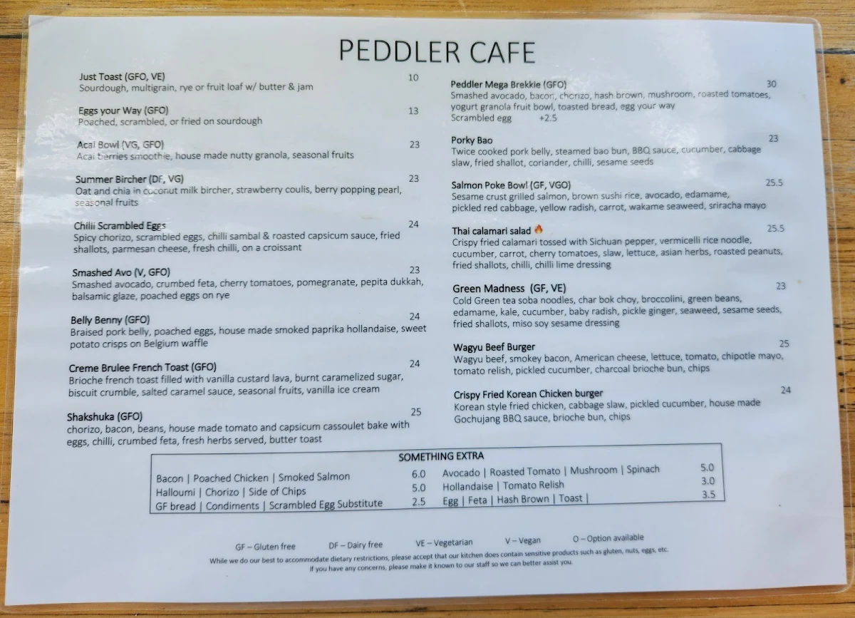 Menu, The Peddler Cafe