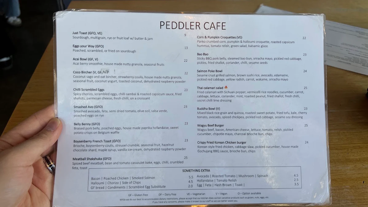 Menu, The Peddler Cafe