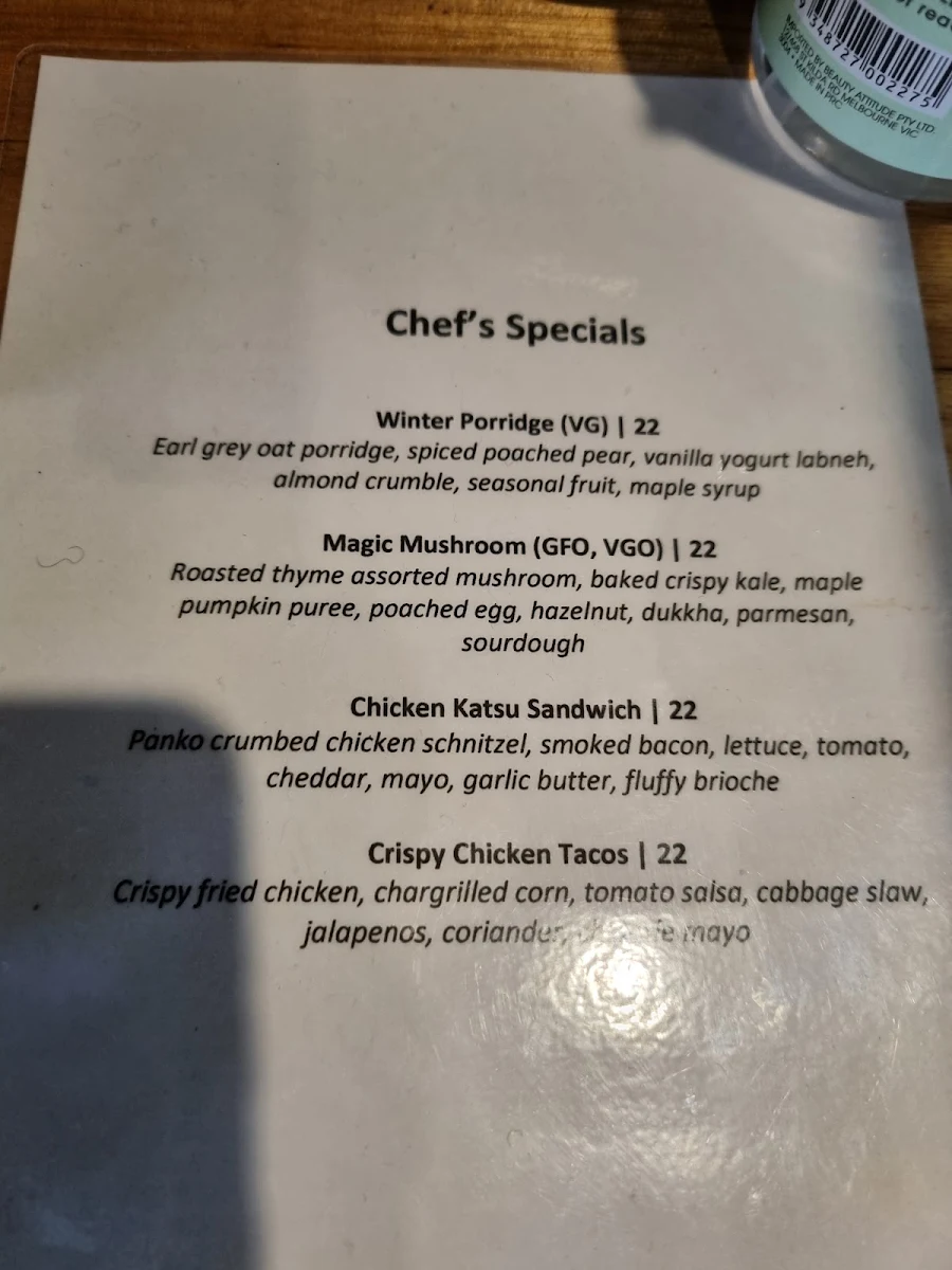 Menu, The Peddler Cafe