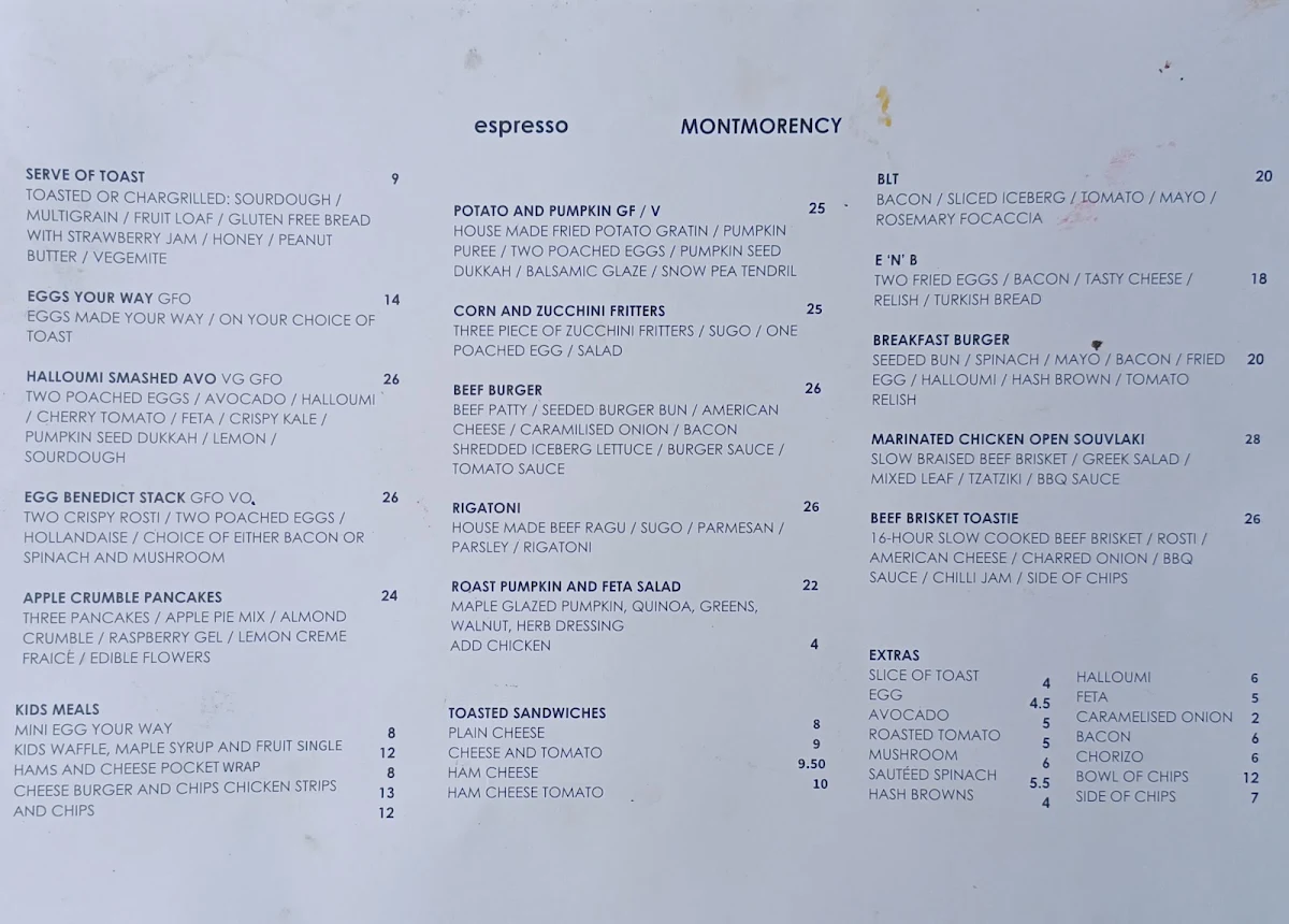 Menu, Espresso 3094