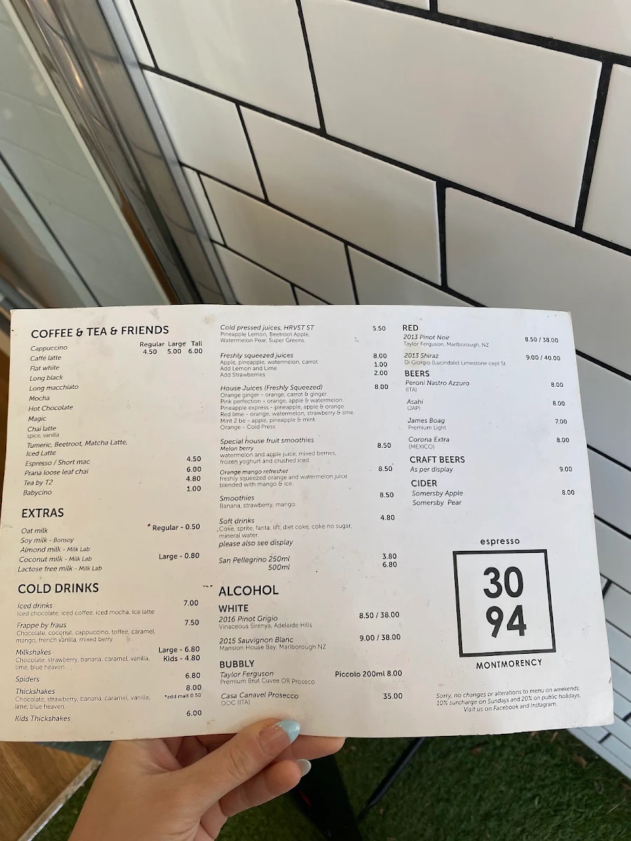 Menu, Espresso 3094