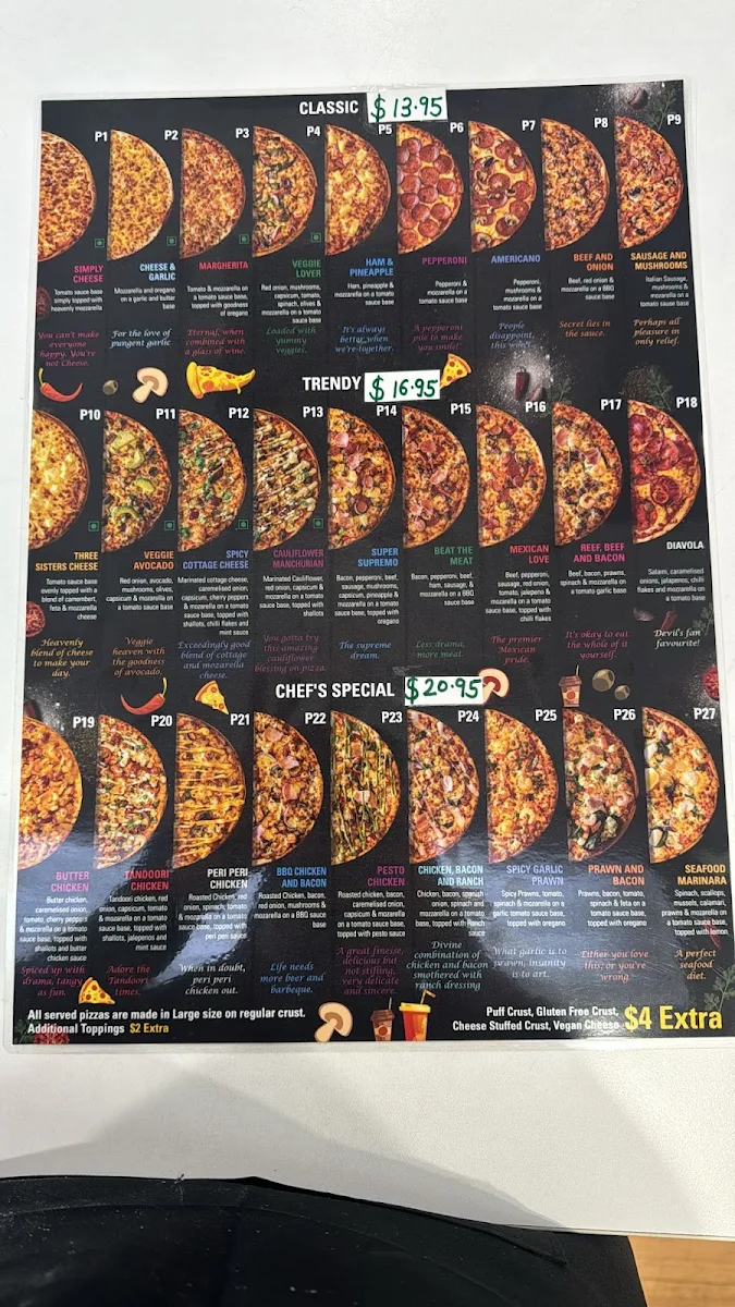 Menu, Sizzling Slice Hornsby