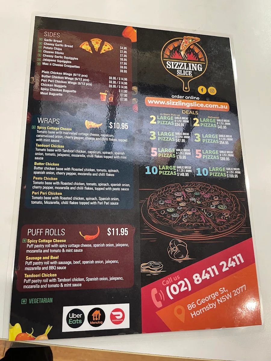 Menu, Sizzling Slice Hornsby