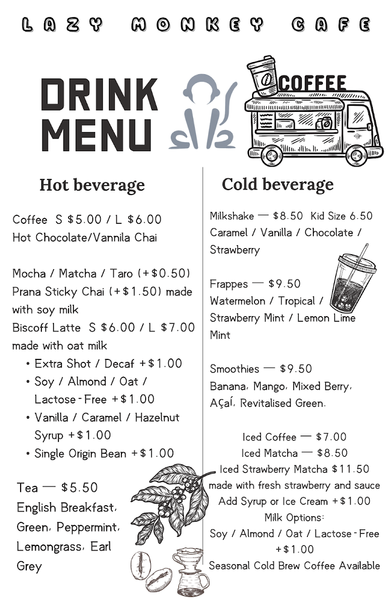 Menu, Lazy Monkey