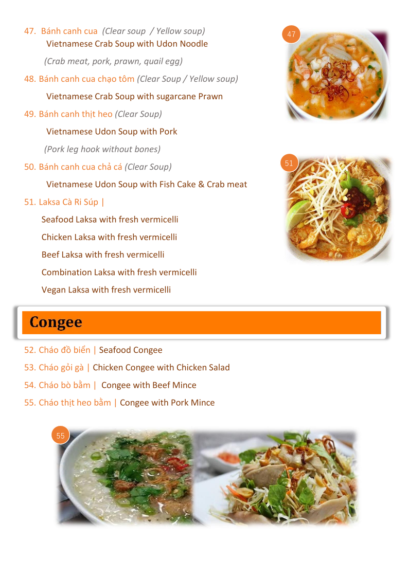 Menu, Pho Co Hai
