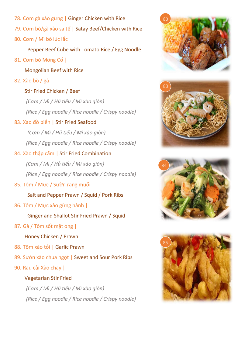 Menu, Pho Co Hai