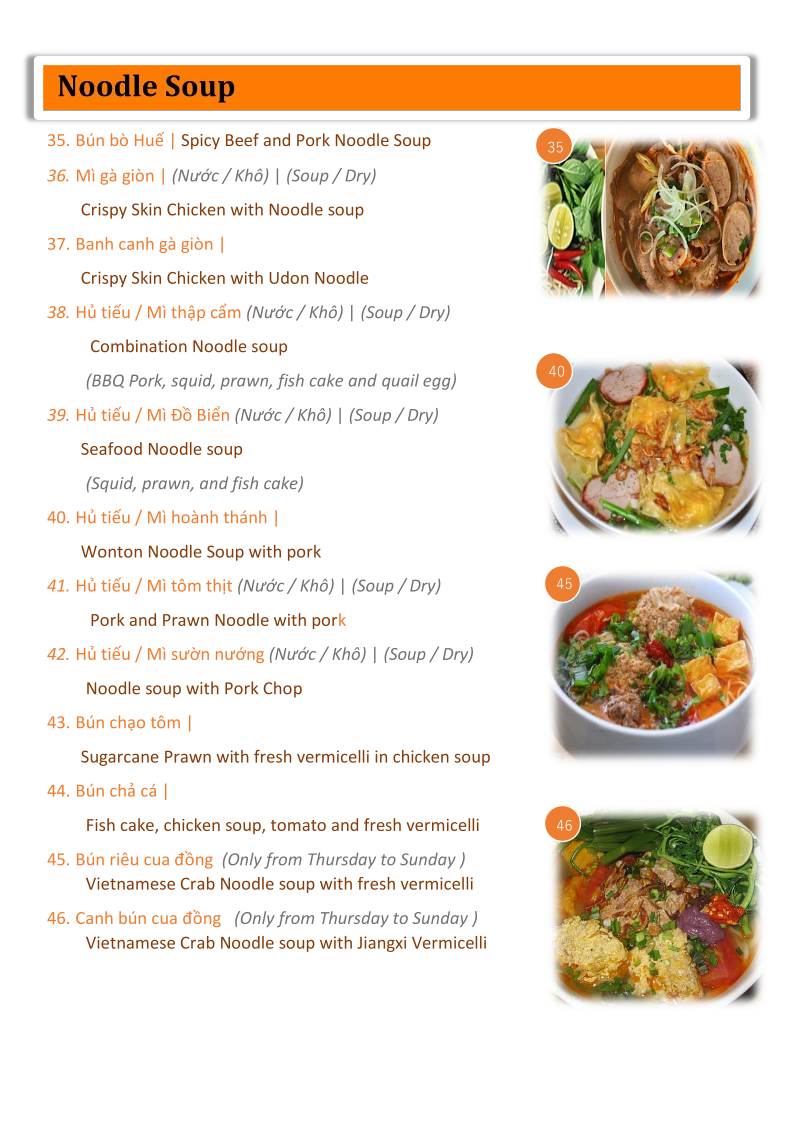 Menu, Pho Co Hai
