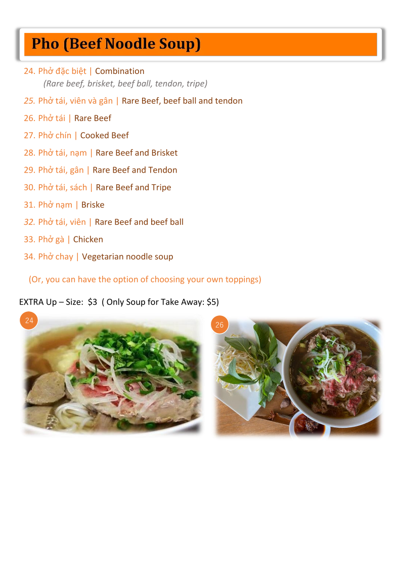Menu, Pho Co Hai