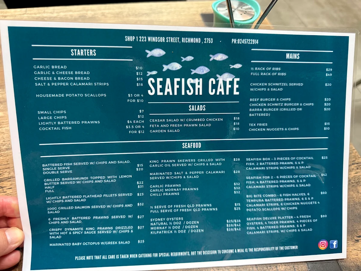 Menu, Sea Fish Cafe