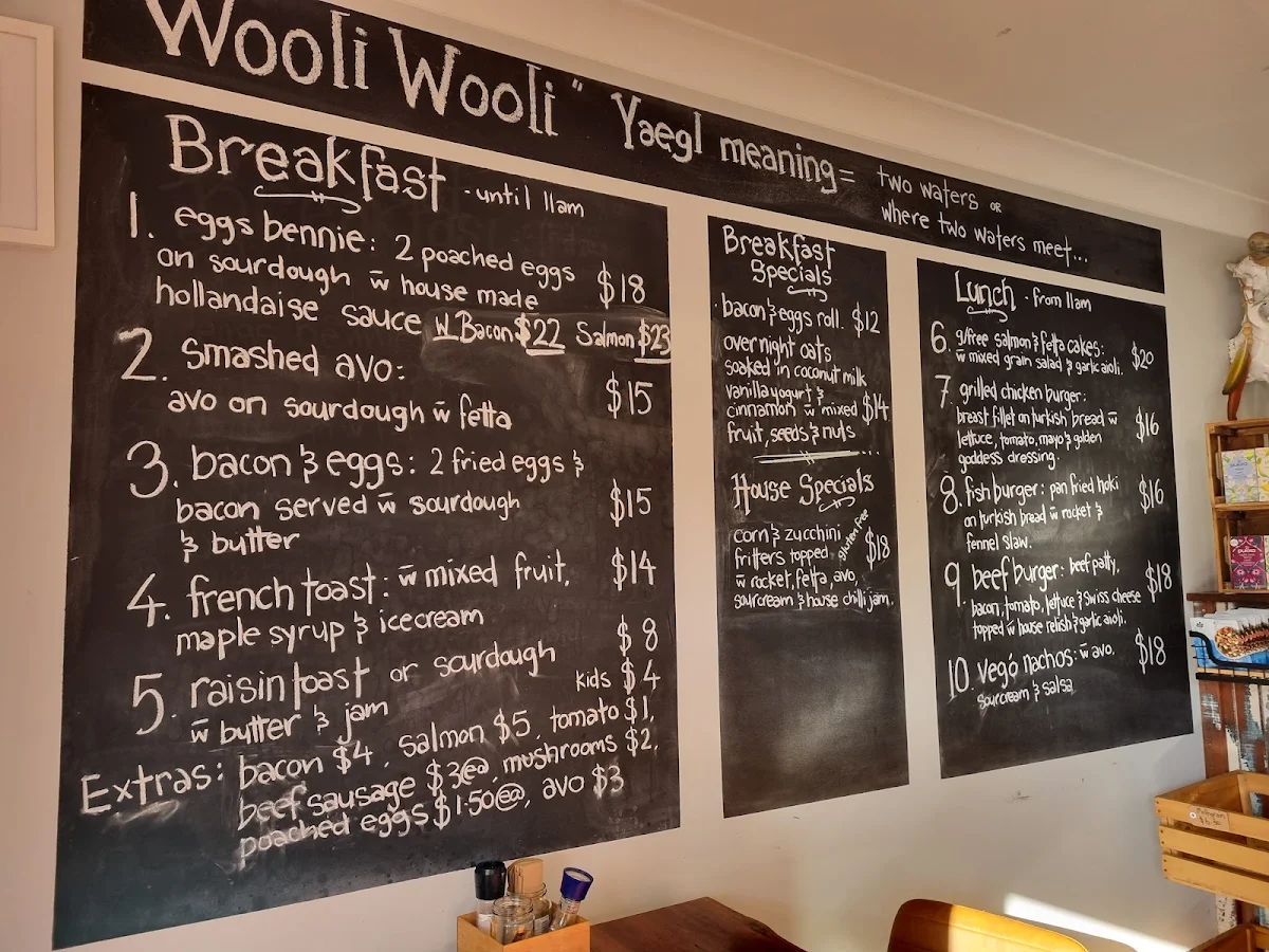 Menu, Wooli Wooli Cafe