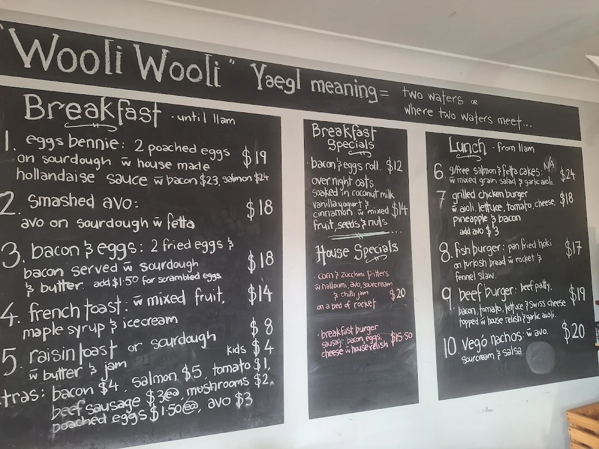 Menu, Wooli Wooli Cafe
