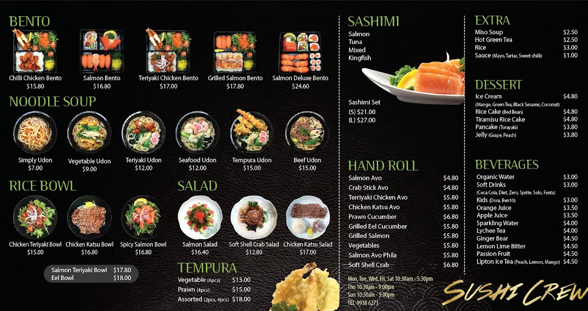 Menu, Sushi Crew Brookvale