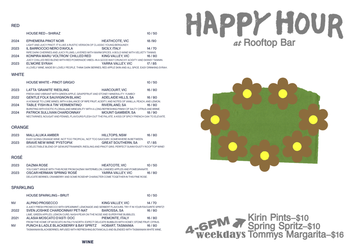 Menu, Rooftop Bar