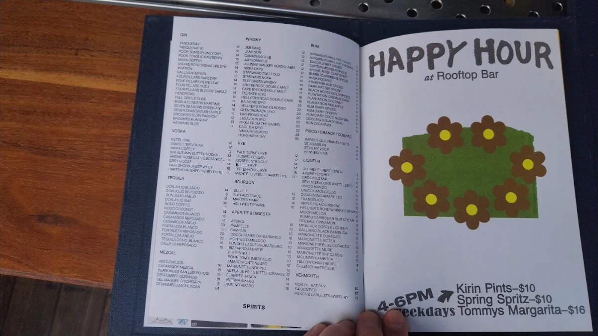 Menu, Rooftop Bar