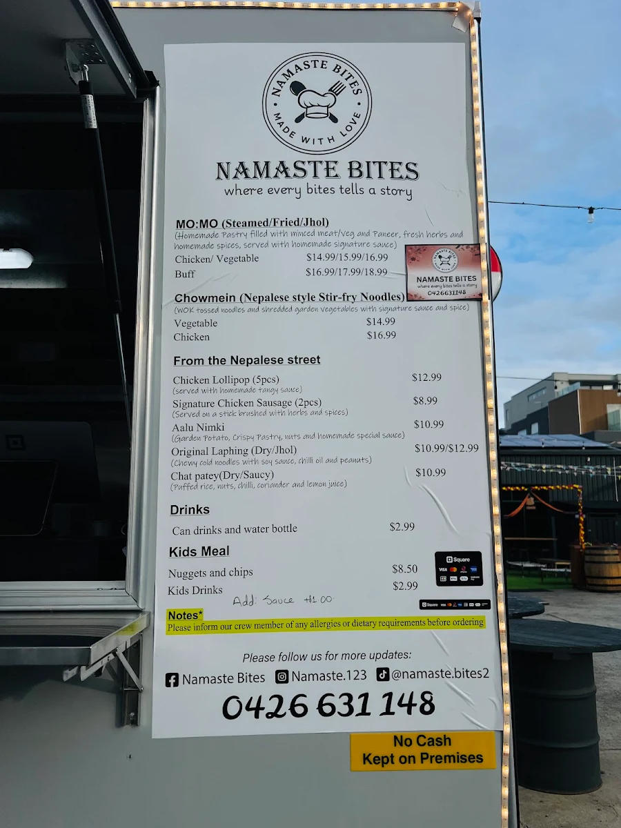 Menu, Namaste Bites