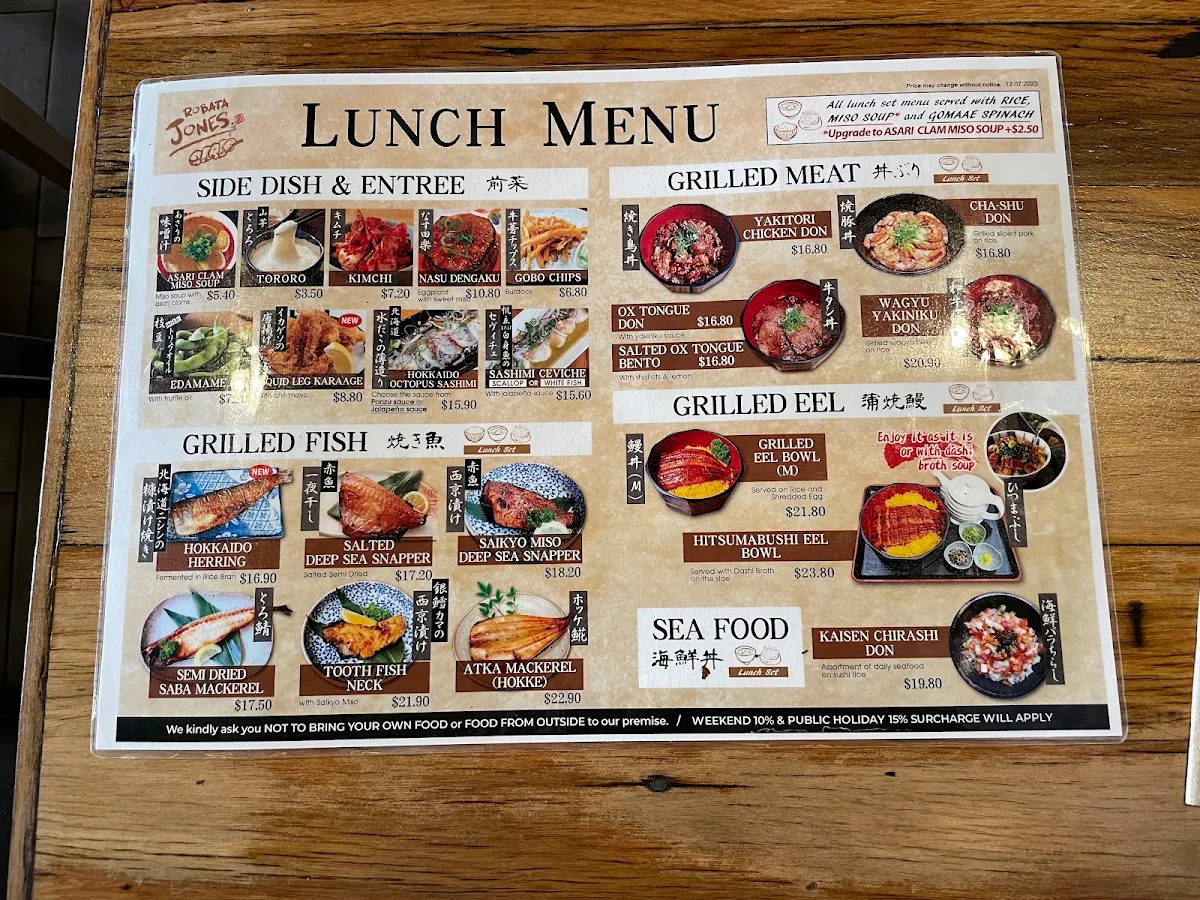 Menu, Robata Jones