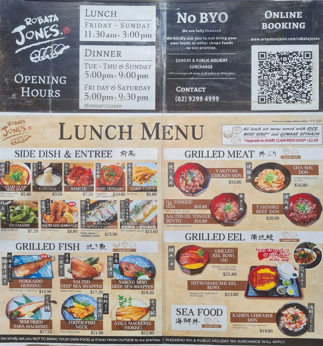 Menu, Robata Jones