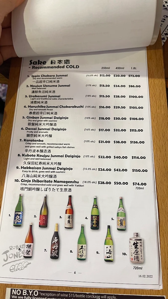 Menu, Robata Jones