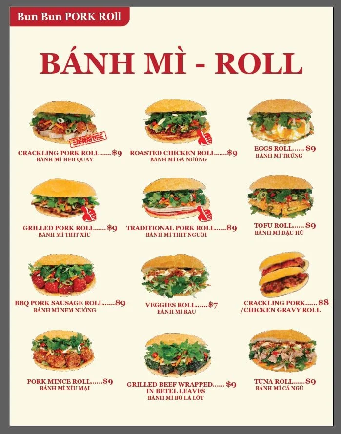 Menu, Bun Bun Pork Roll
