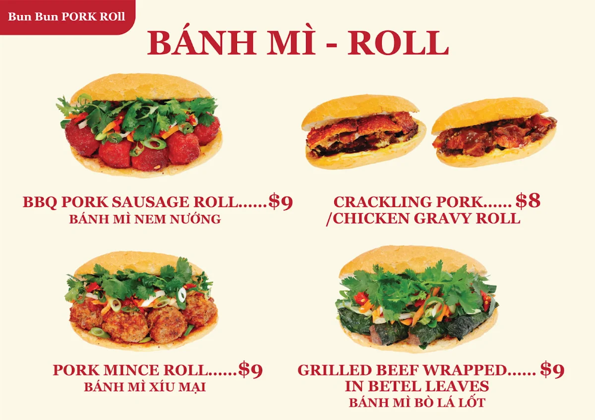 Menu, Bun Bun Pork Roll