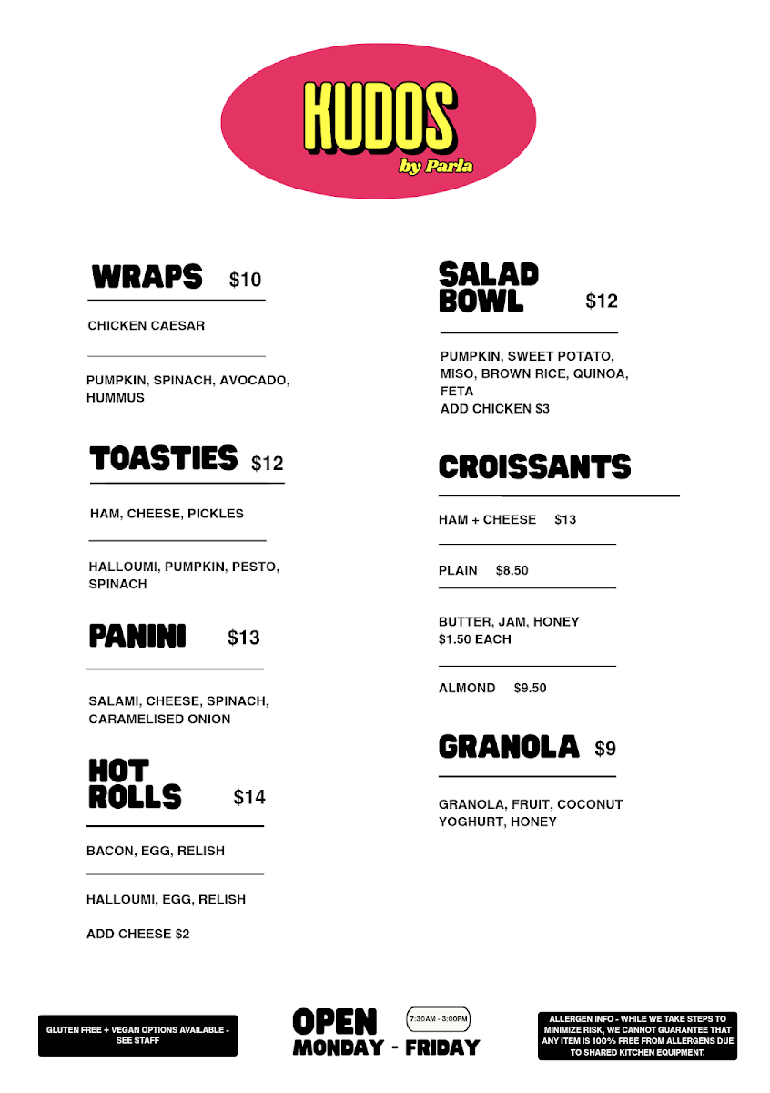Menu, Kudos by Parla