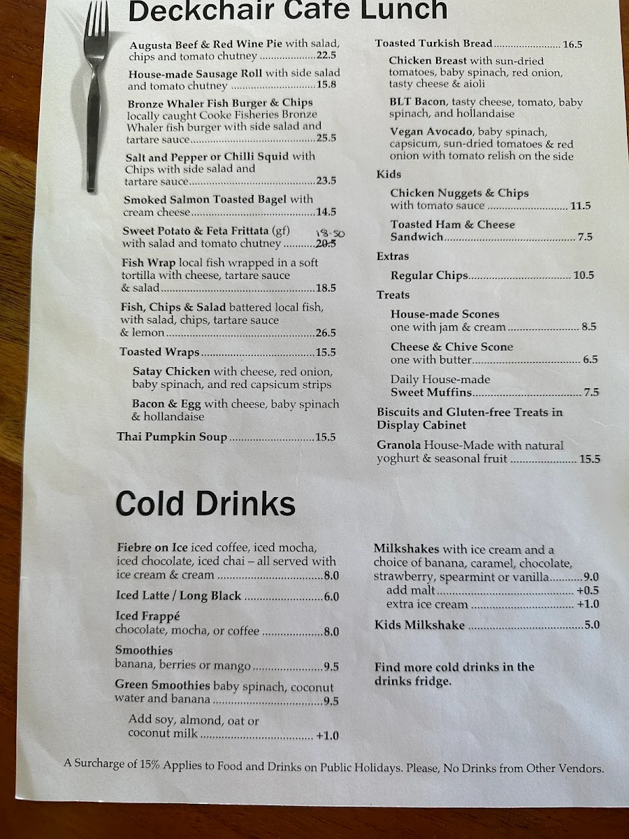 Menu, Deckchair Café