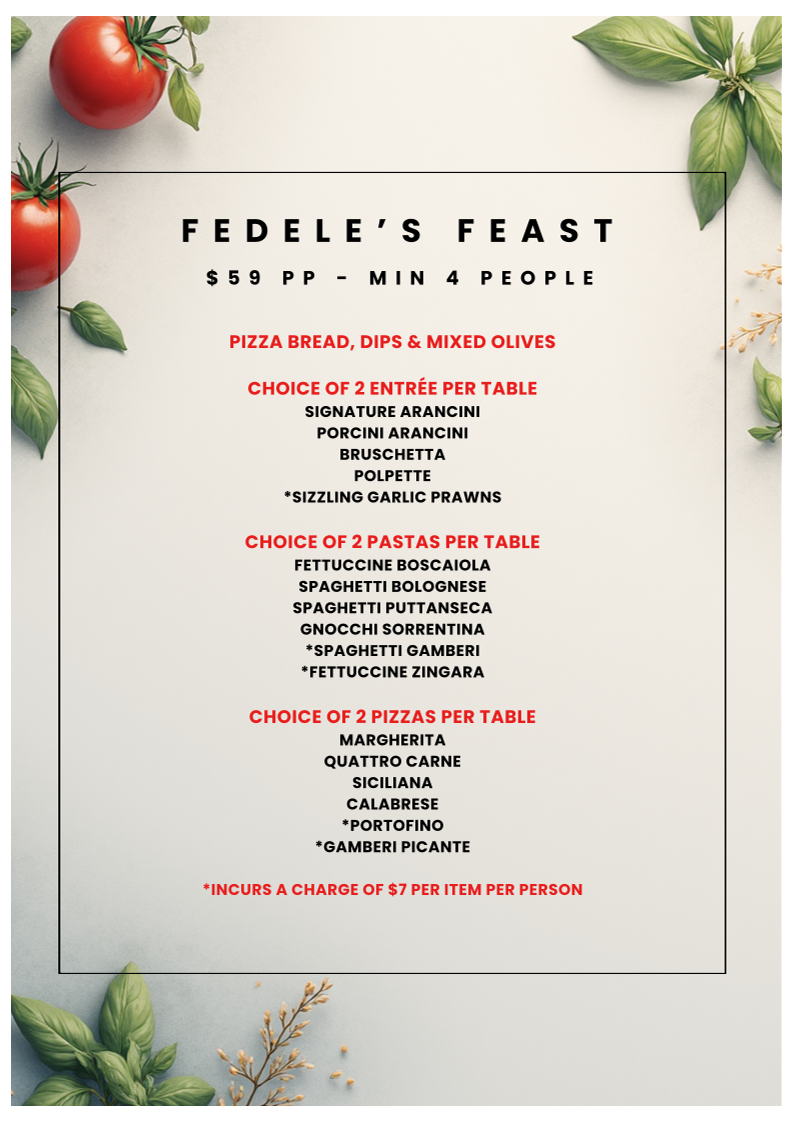 Menu, Fedele's East Gosford
