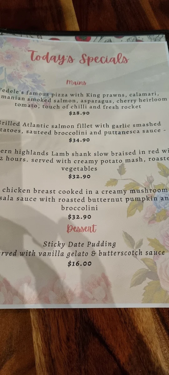 Menu, Fedele's East Gosford