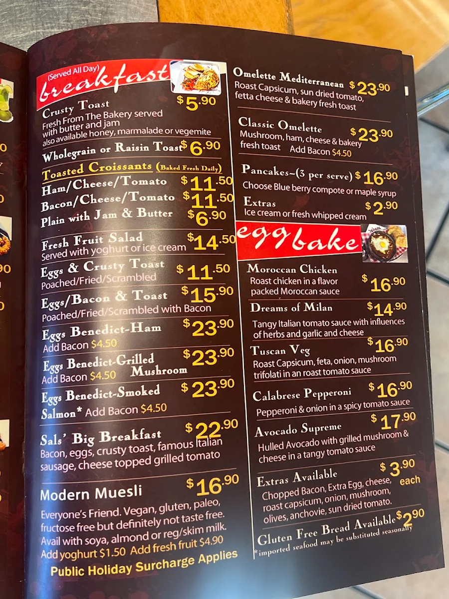 Menu, Salvatores Cafe