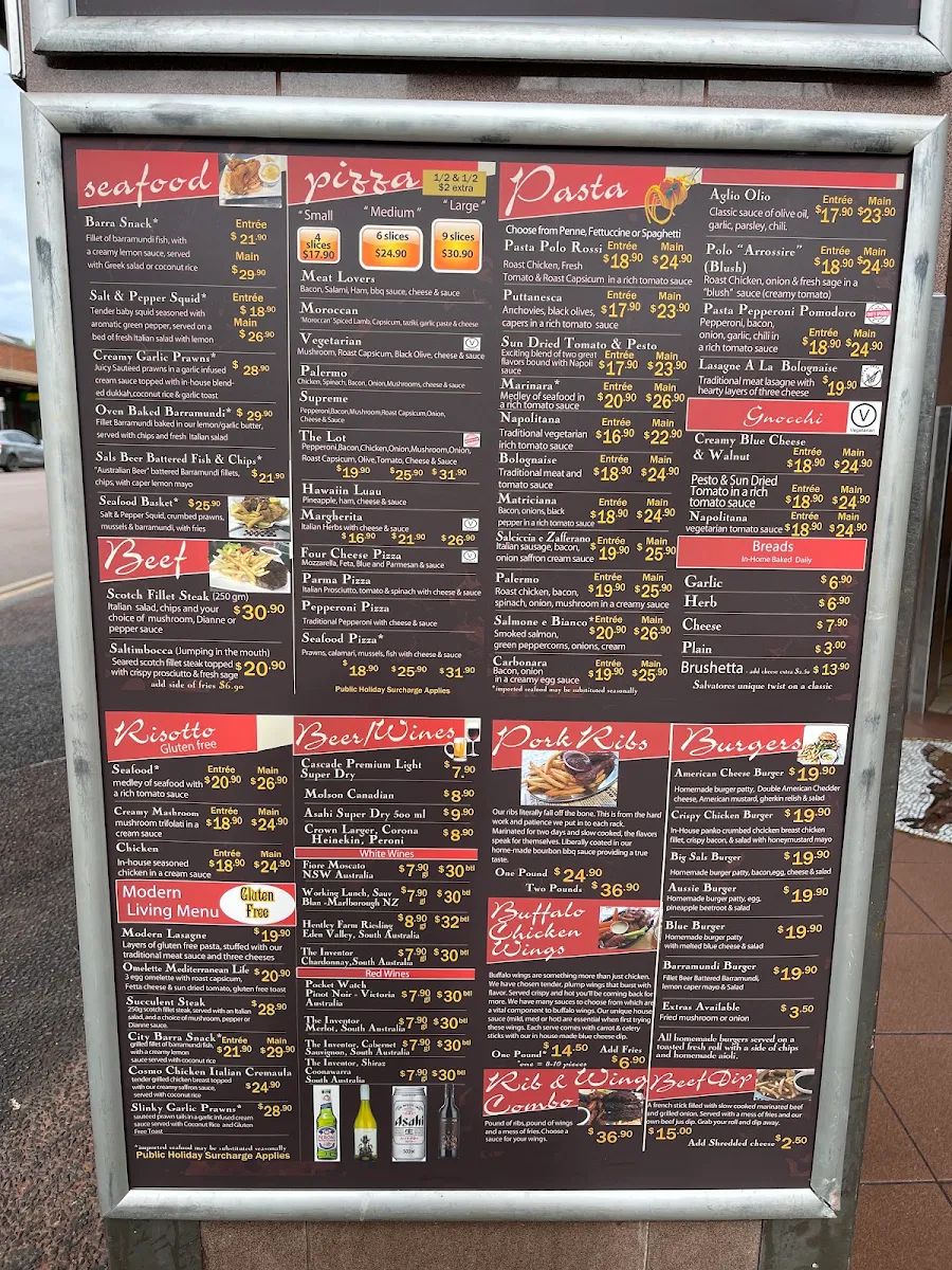 Menu, Salvatores Cafe