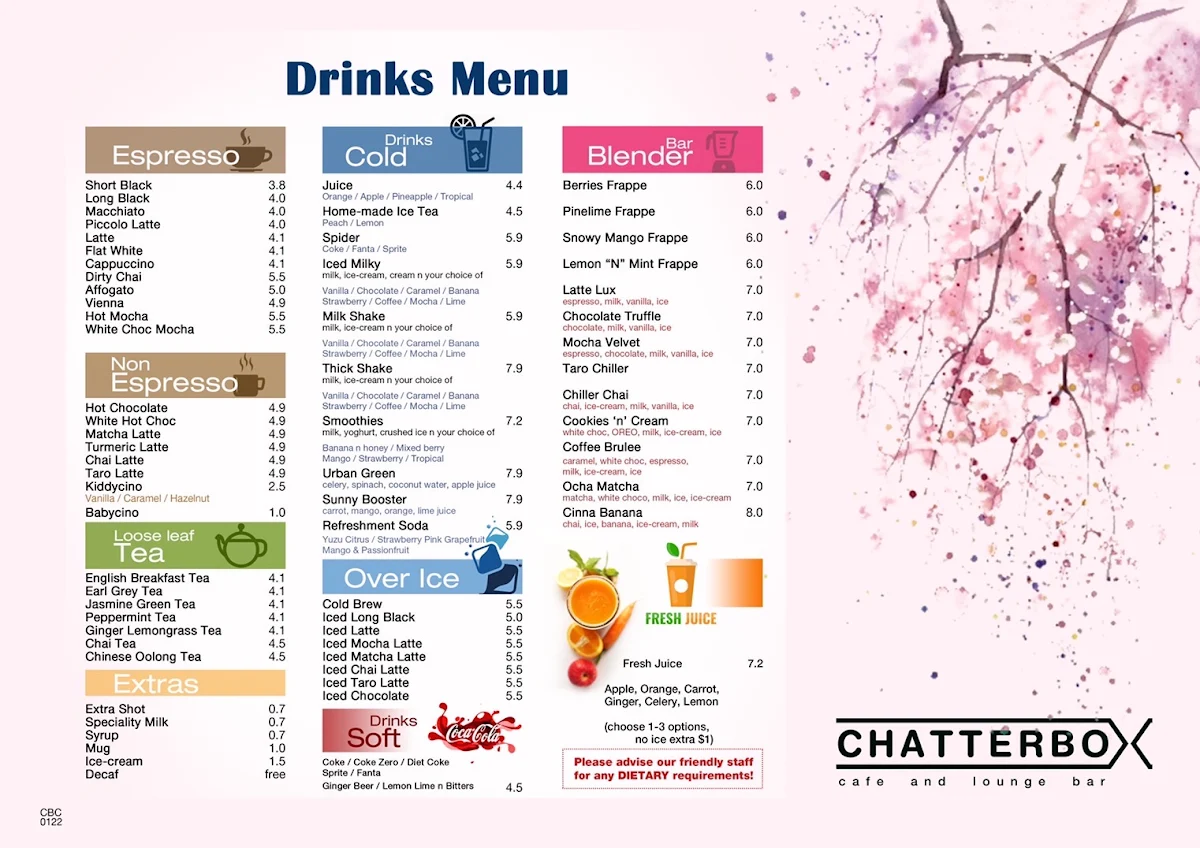 Menu, Chatterbox
