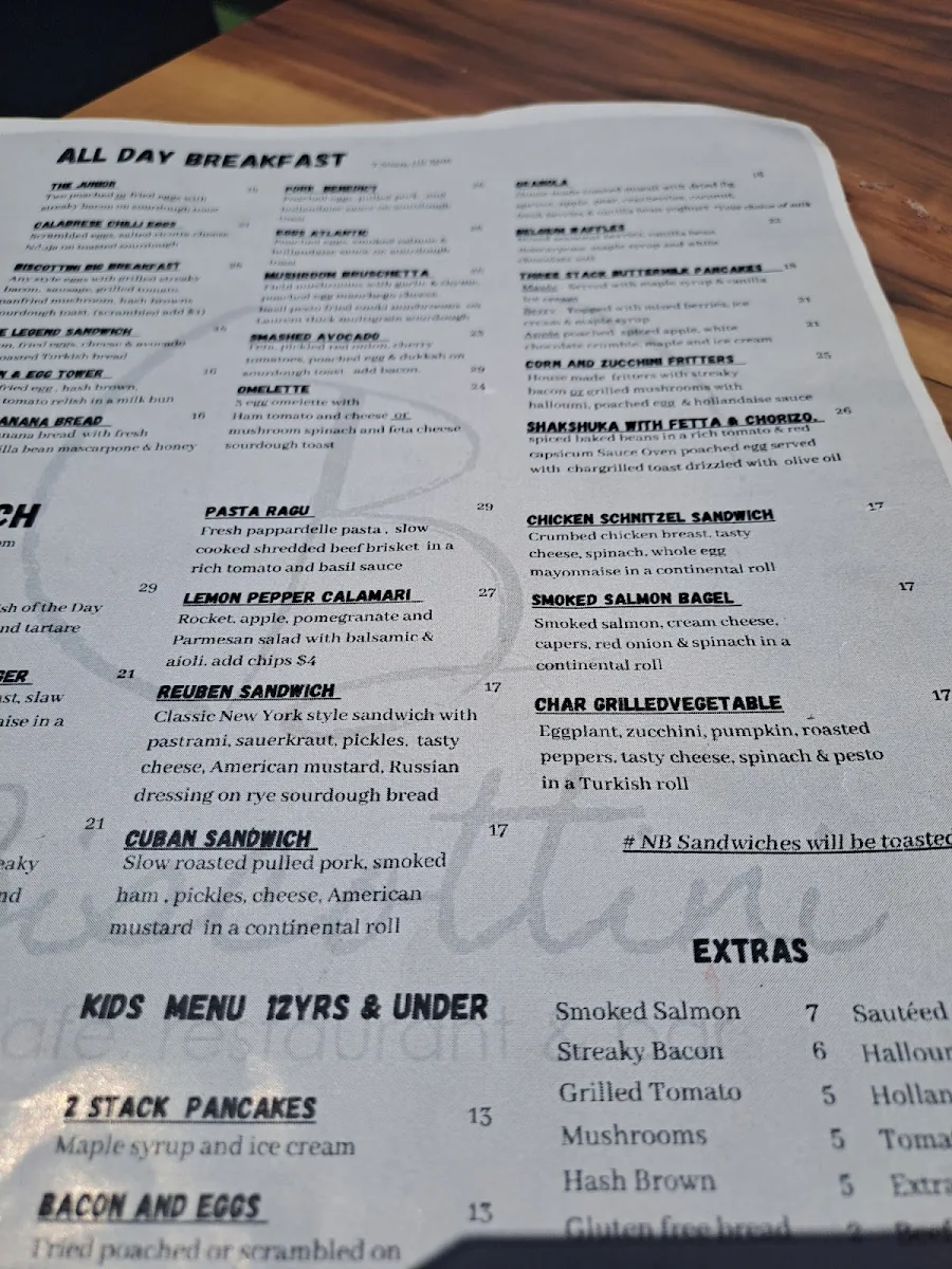 Menu, Biscottini Cafe