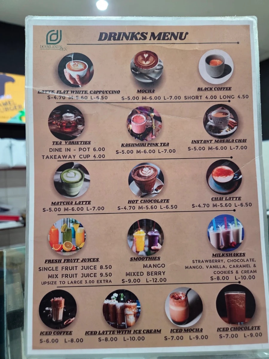 Menu, Docklands Den