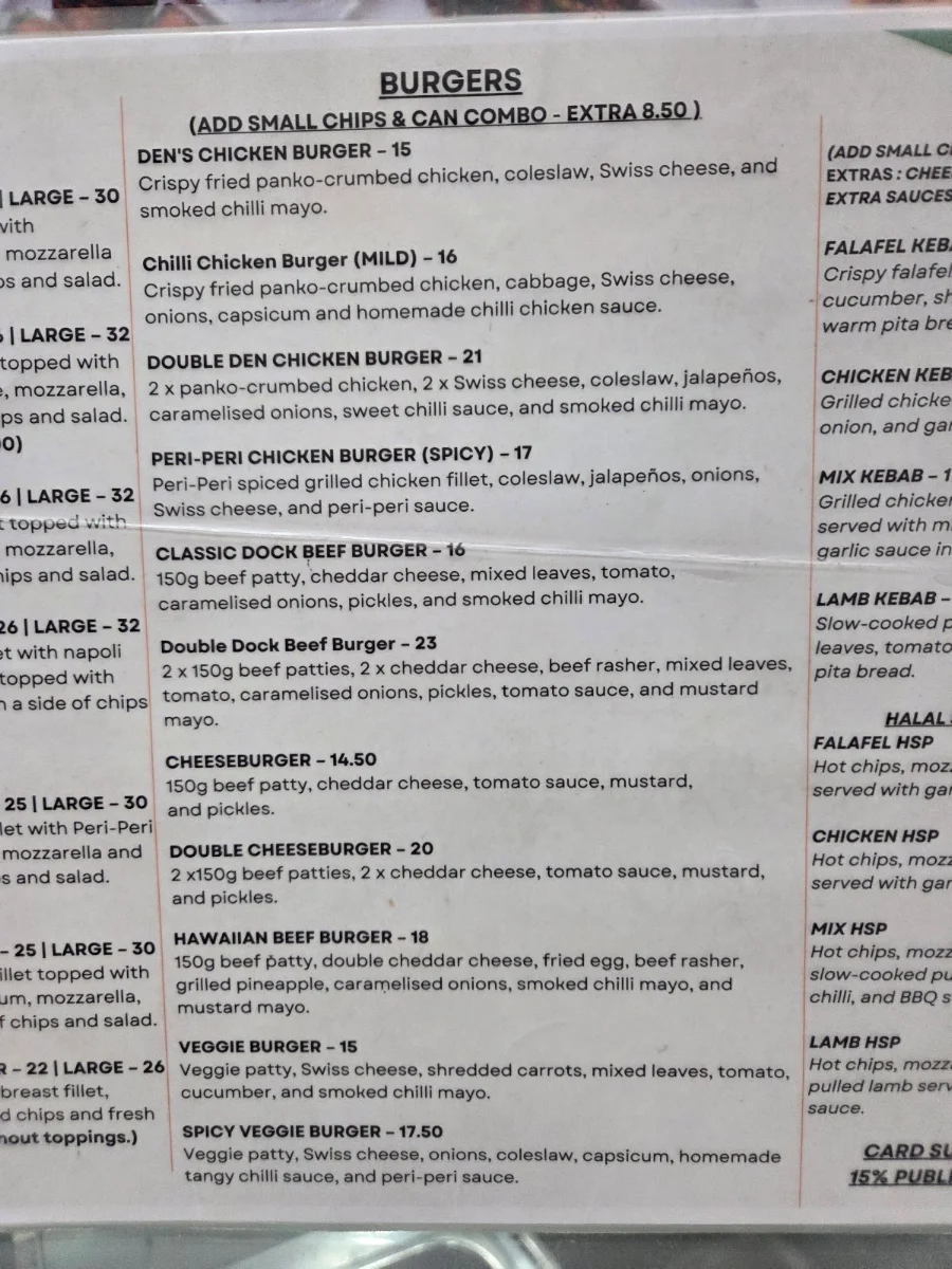 Menu, Docklands Den