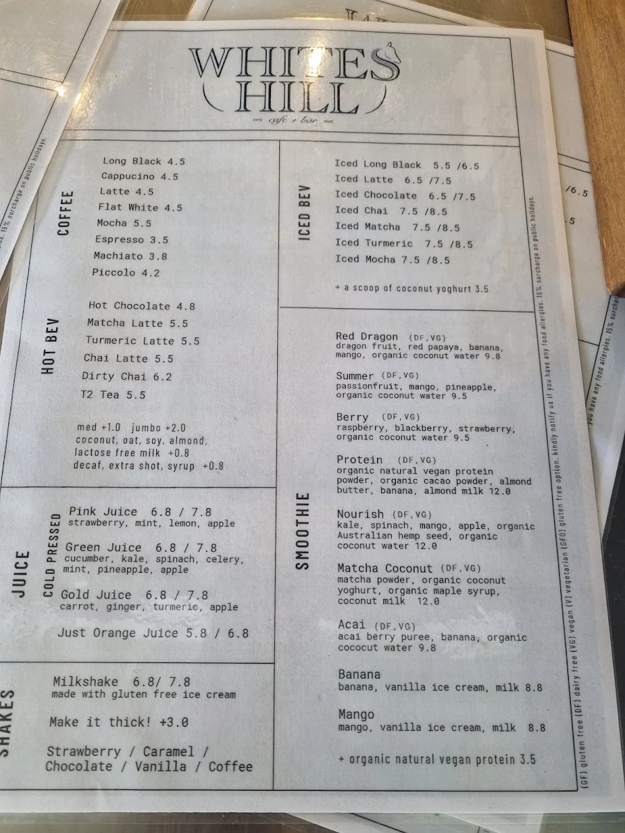 Menu, Cafe & Bar on Whites Hill