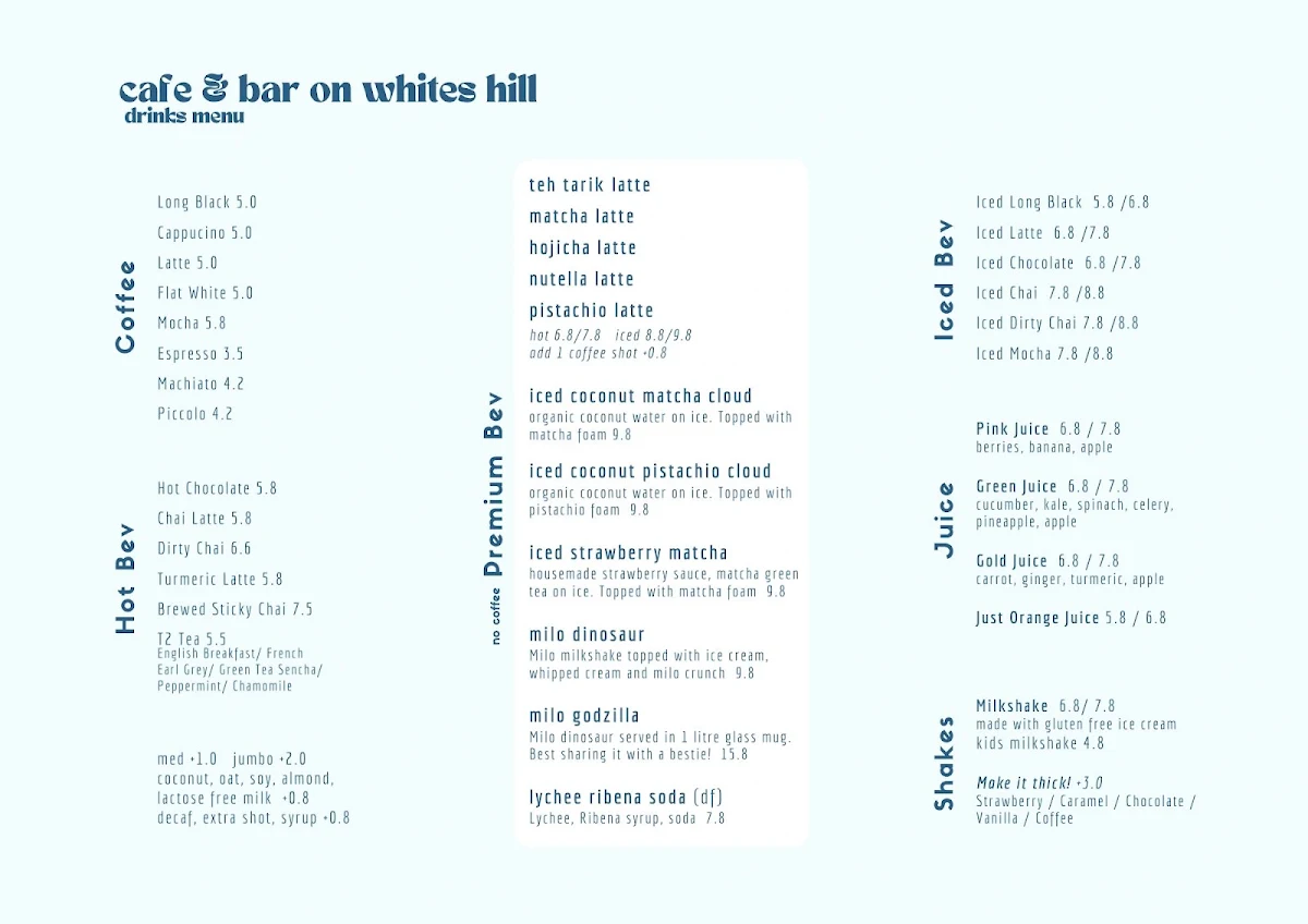 Menu, Cafe & Bar on Whites Hill