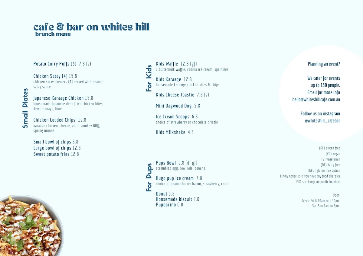 Menu, Cafe & Bar on Whites Hill
