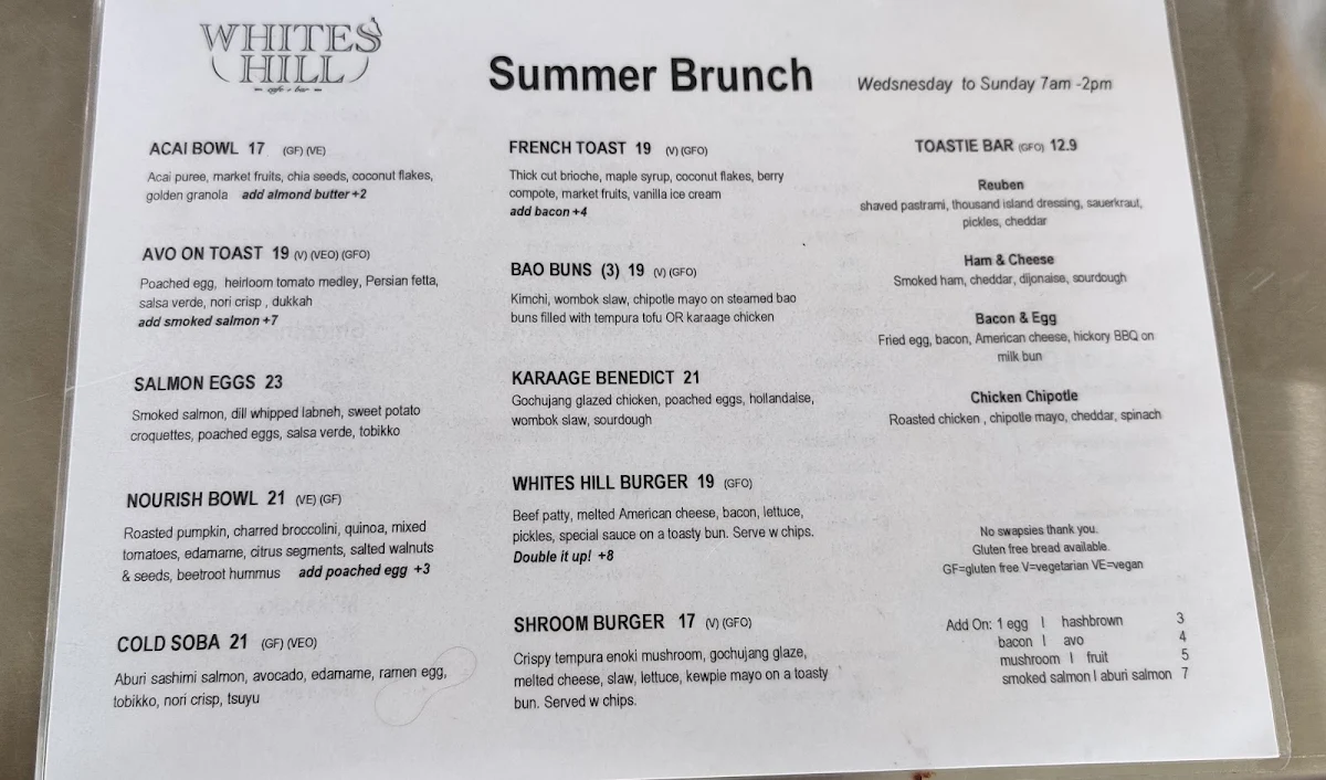 Menu, Cafe & Bar on Whites Hill