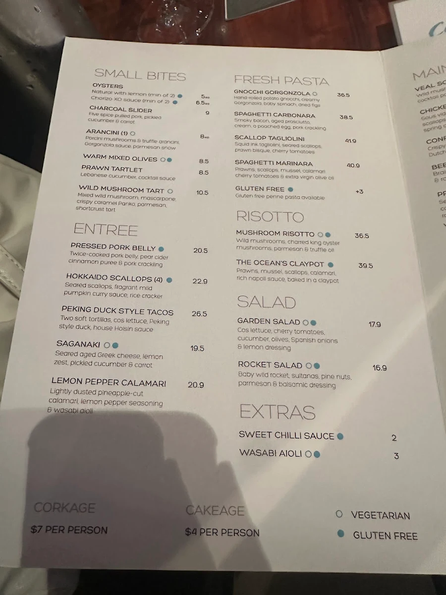 Menu, Bellezza Restaurant