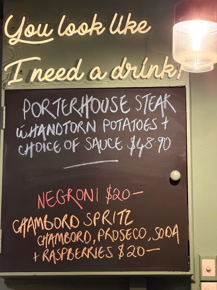 Menu, Bellezza Restaurant
