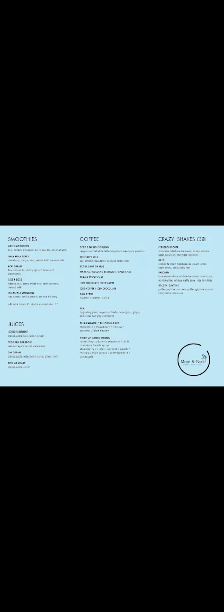 Menu, Moon and Back