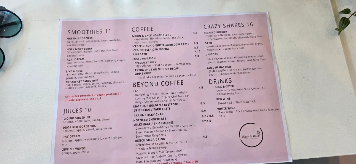 Menu, Moon and Back