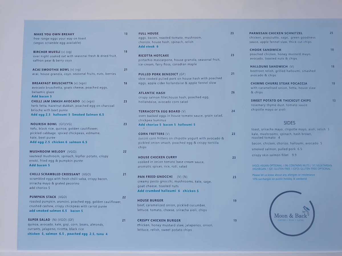 Menu, Moon and Back