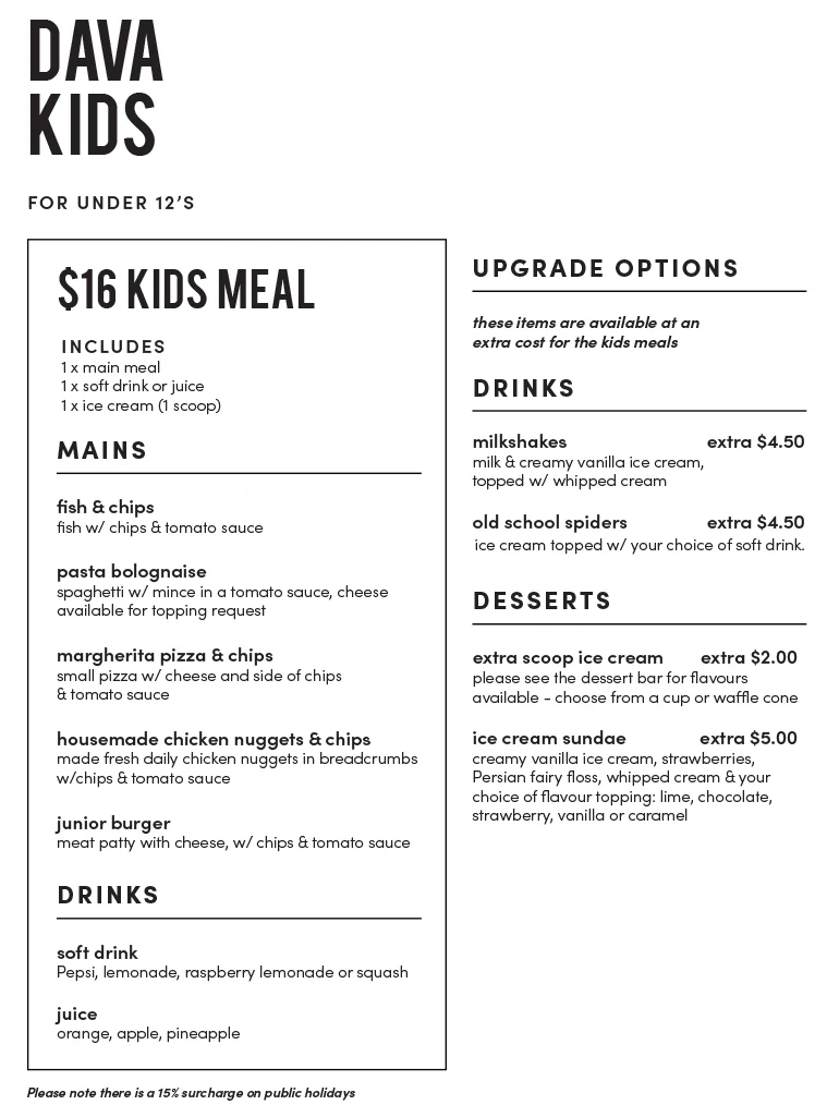 Menu, The Dava Hotel