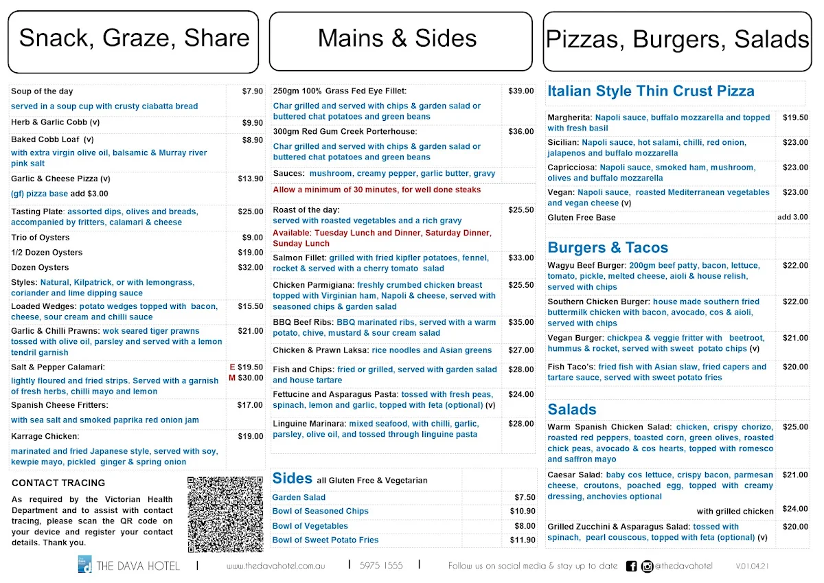 Menu, The Dava Hotel