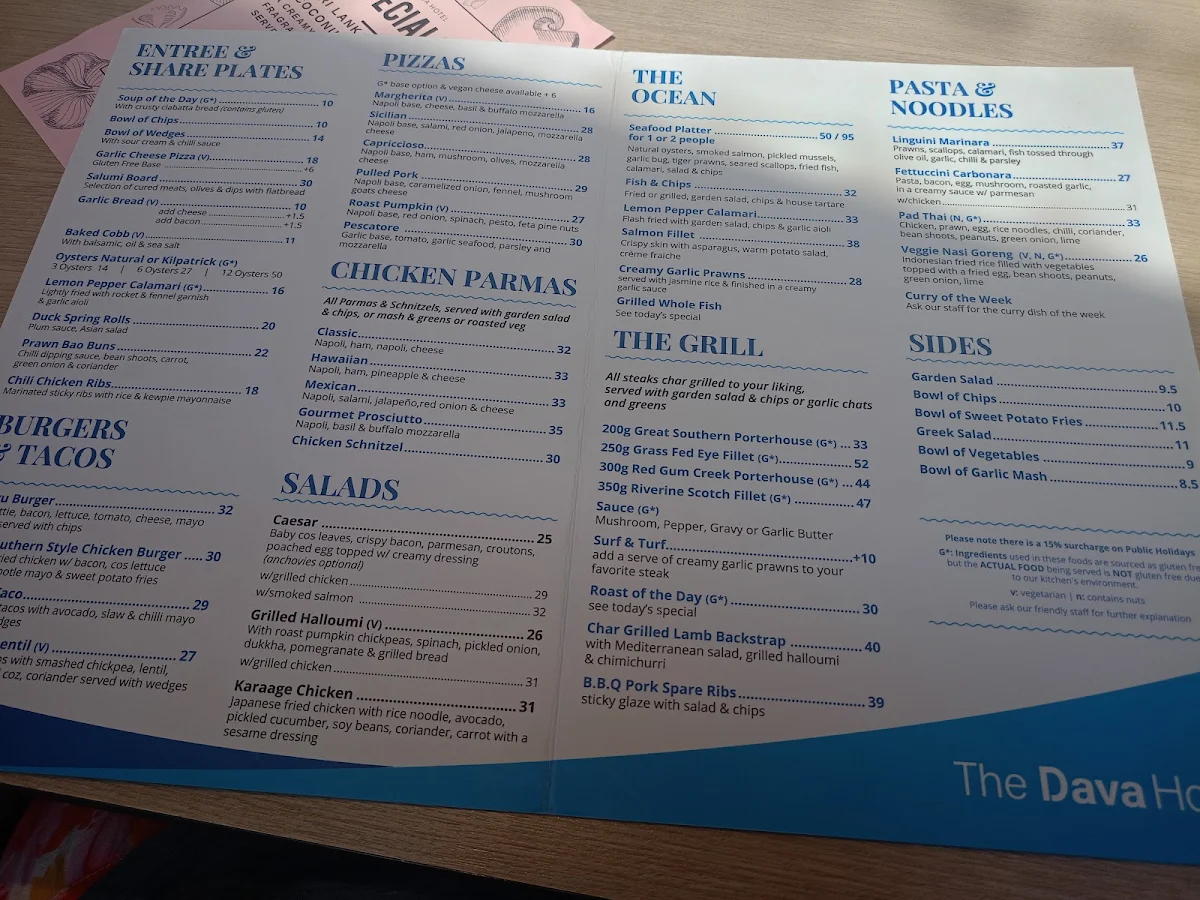 Menu, The Dava Hotel