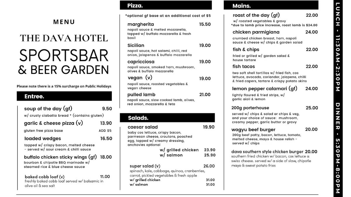 Menu, The Dava Hotel